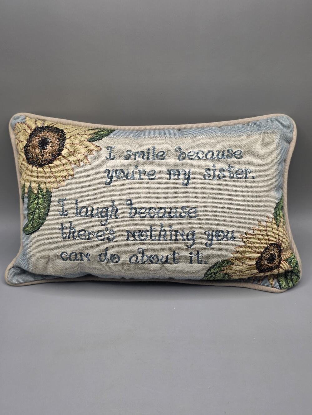 Manual Woodworkers Sister Tapestry Throw Pillow Sunflowers Funny Quote Woven